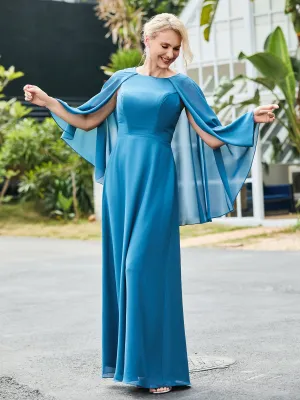 A-line Chiffon Dress with Cape Dusk