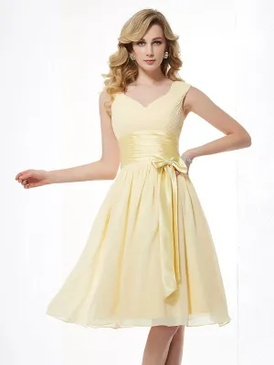A-Line Chiffon Straps Sleeveless Knee-Length With Pleats Bridesmaid Dresses