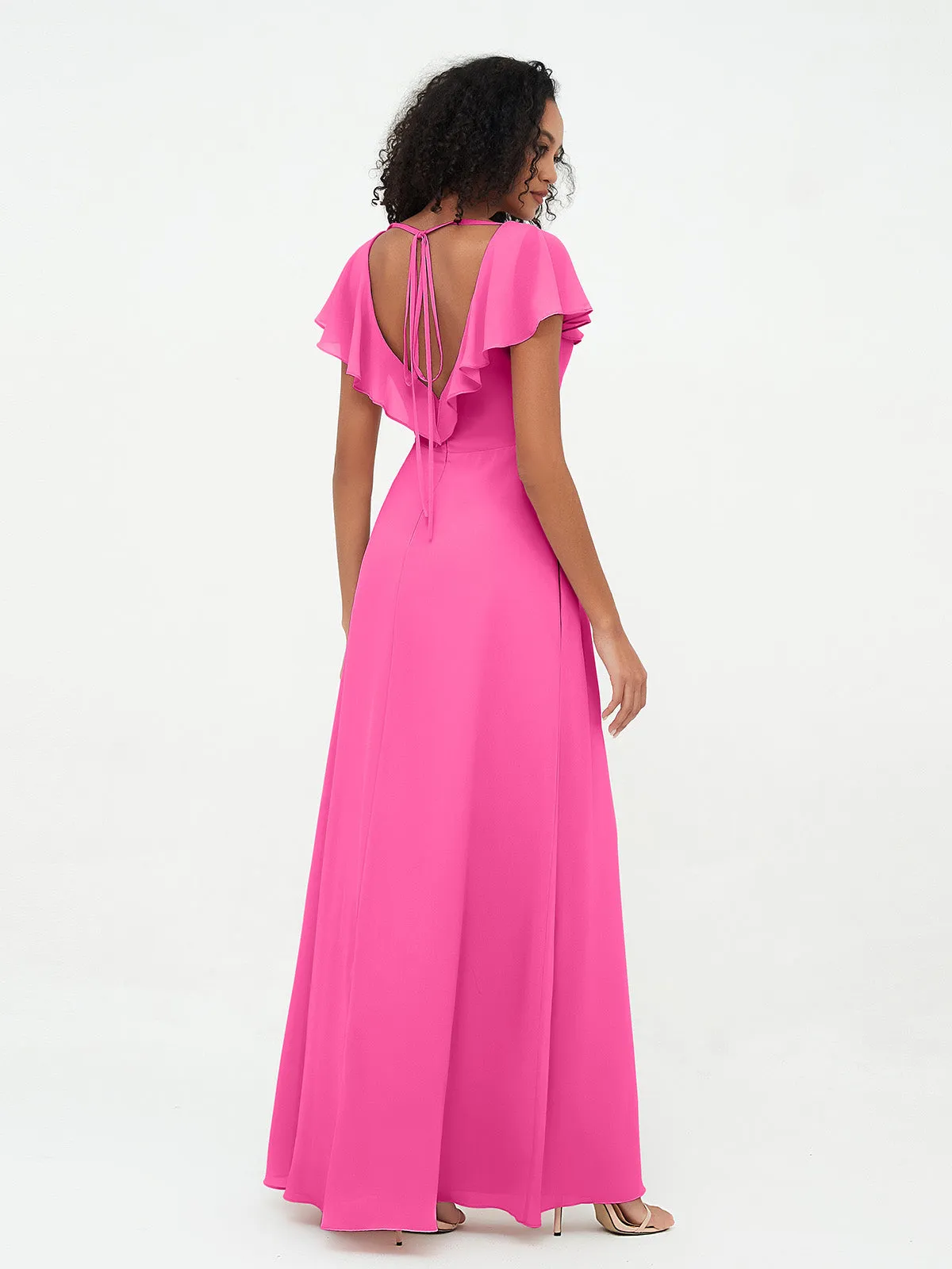 A-line V-neck Chiffon Dresses with Pockets-Azalea