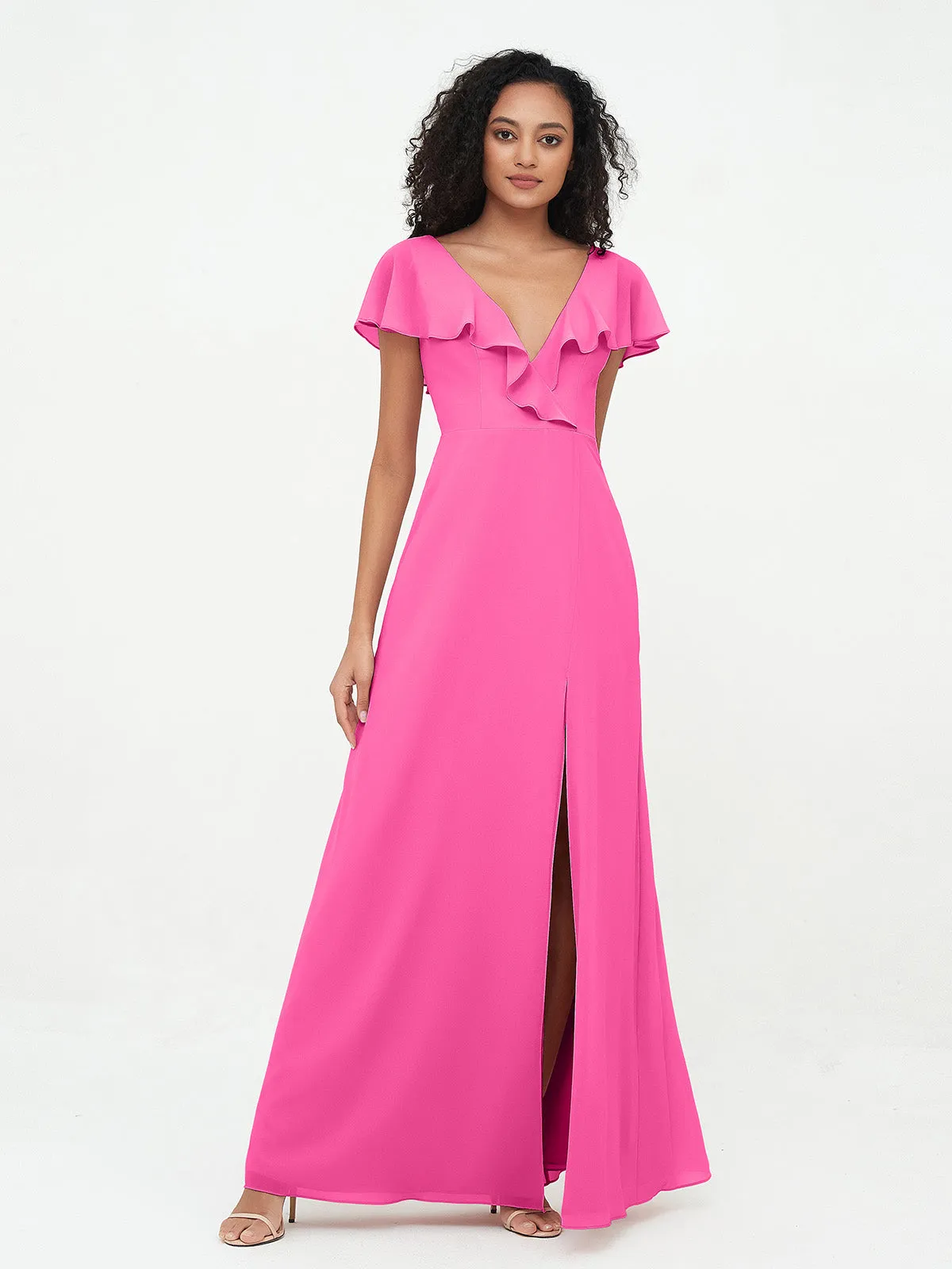 A-line V-neck Chiffon Dresses with Pockets-Azalea
