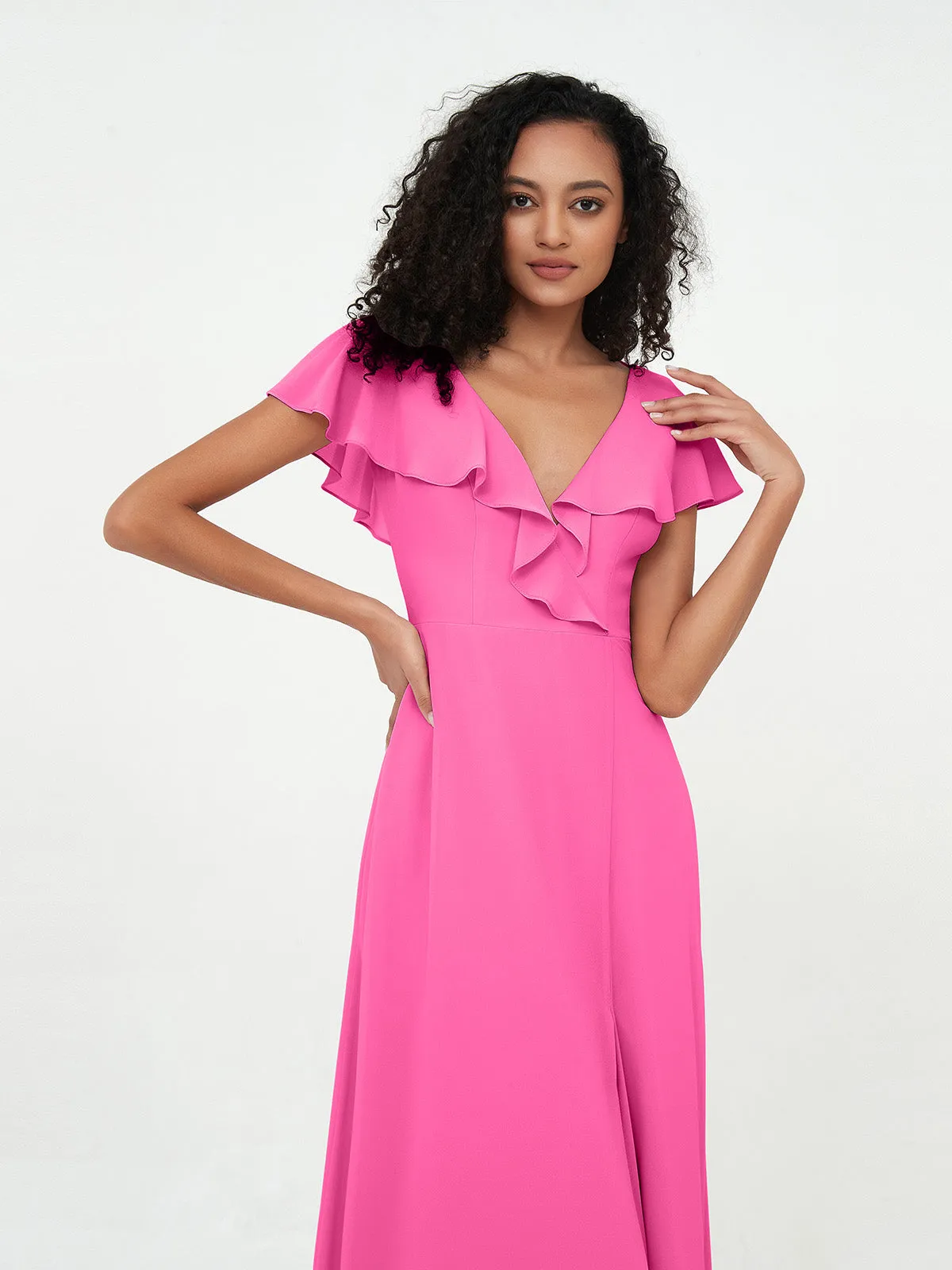 A-line V-neck Chiffon Dresses with Pockets-Azalea