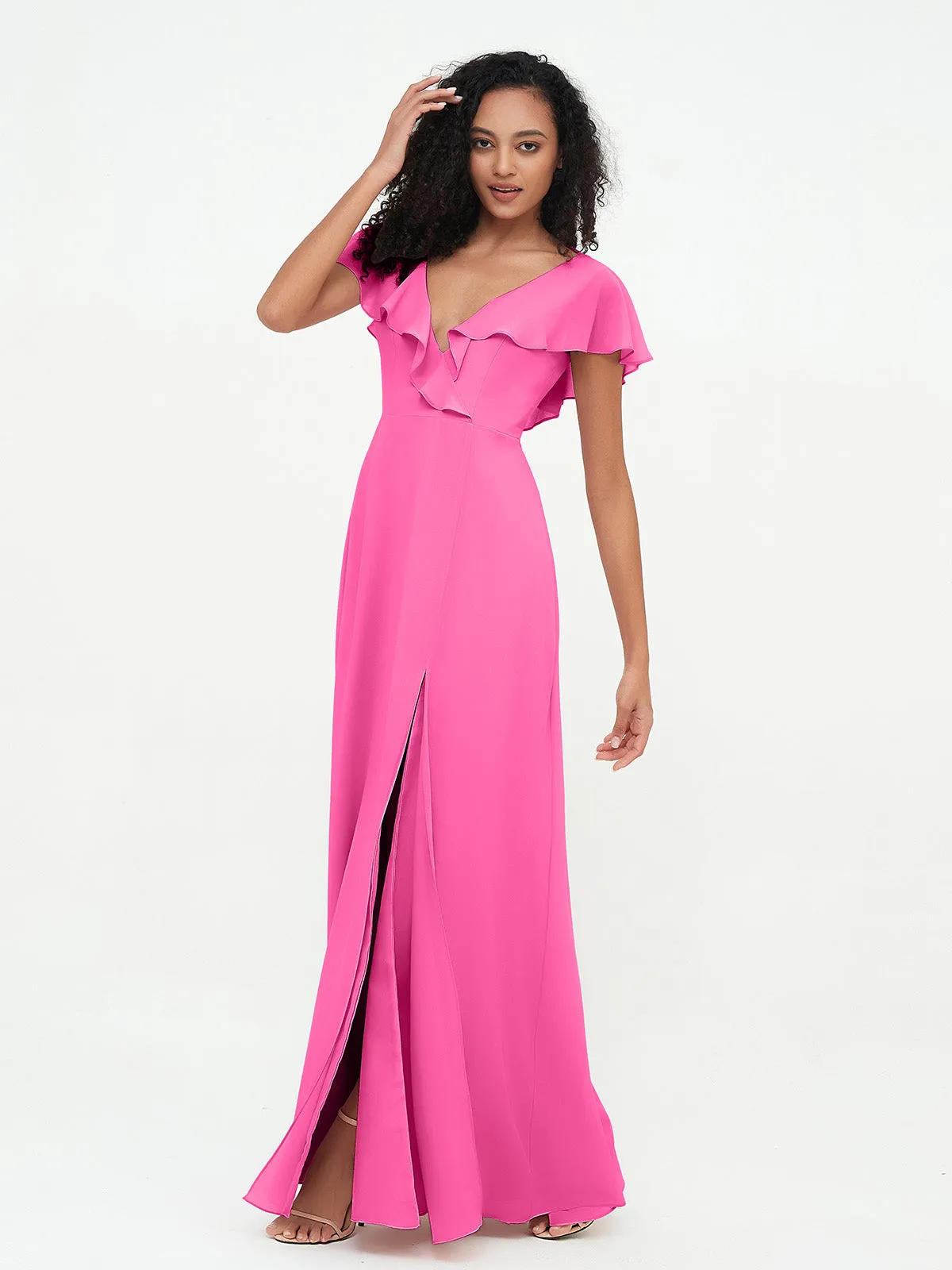 A-line V-neck Chiffon Dresses with Pockets-Azalea