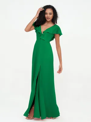 A-line V-neck Chiffon Dresses with Pockets-Emerald