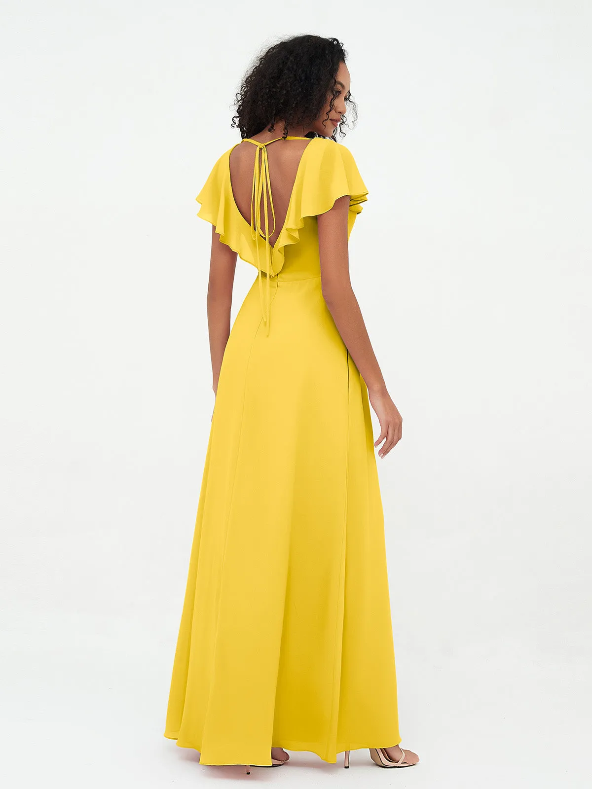A-line V-neck Chiffon Dresses with Pockets-Marigold
