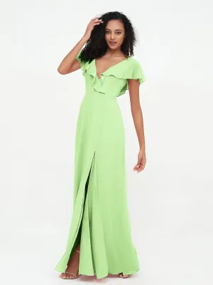 A-line V-neck Chiffon Dresses with Pockets-Sage Plus Size