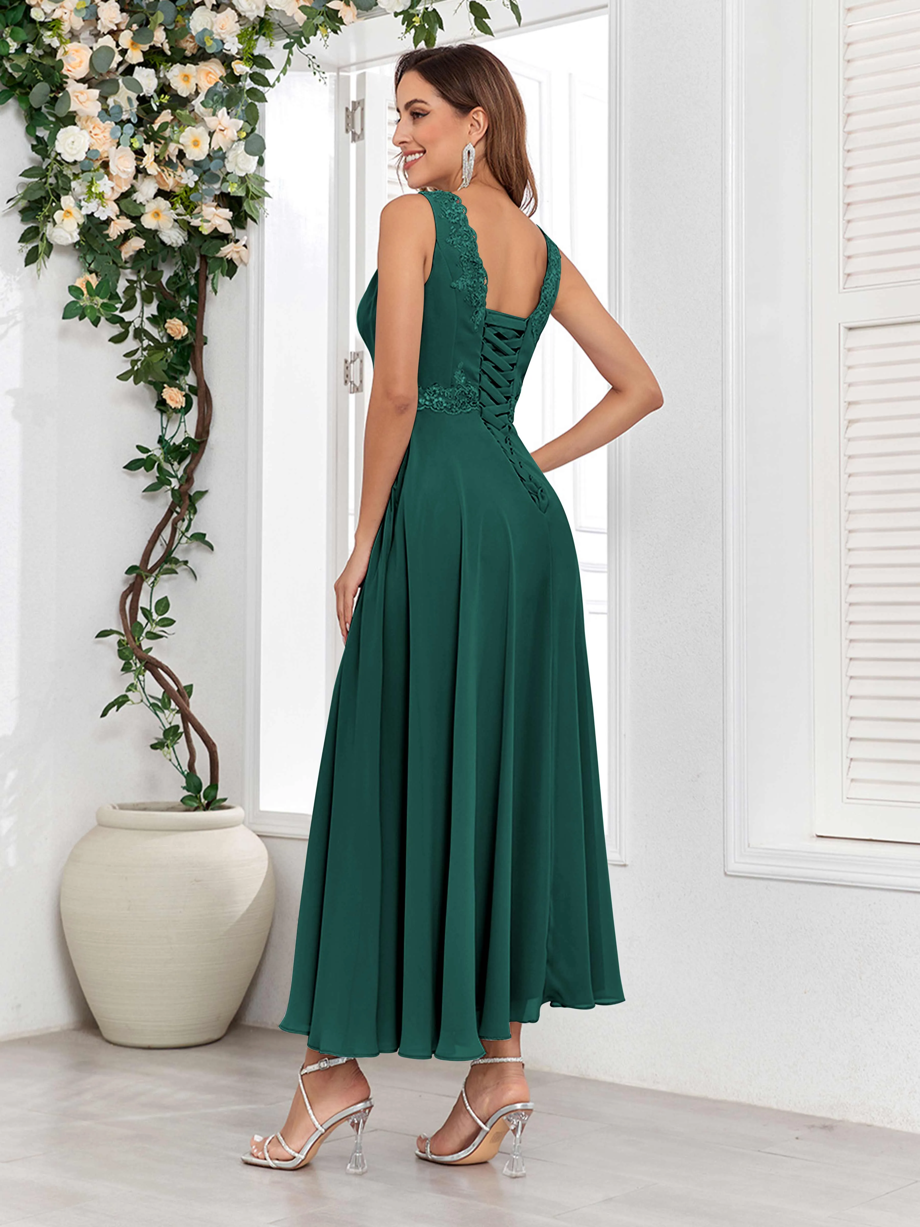 Aisha Enchanting V Neck Two Pieces Appliques Maxi Chiffon Mother Of The Bride Dresses