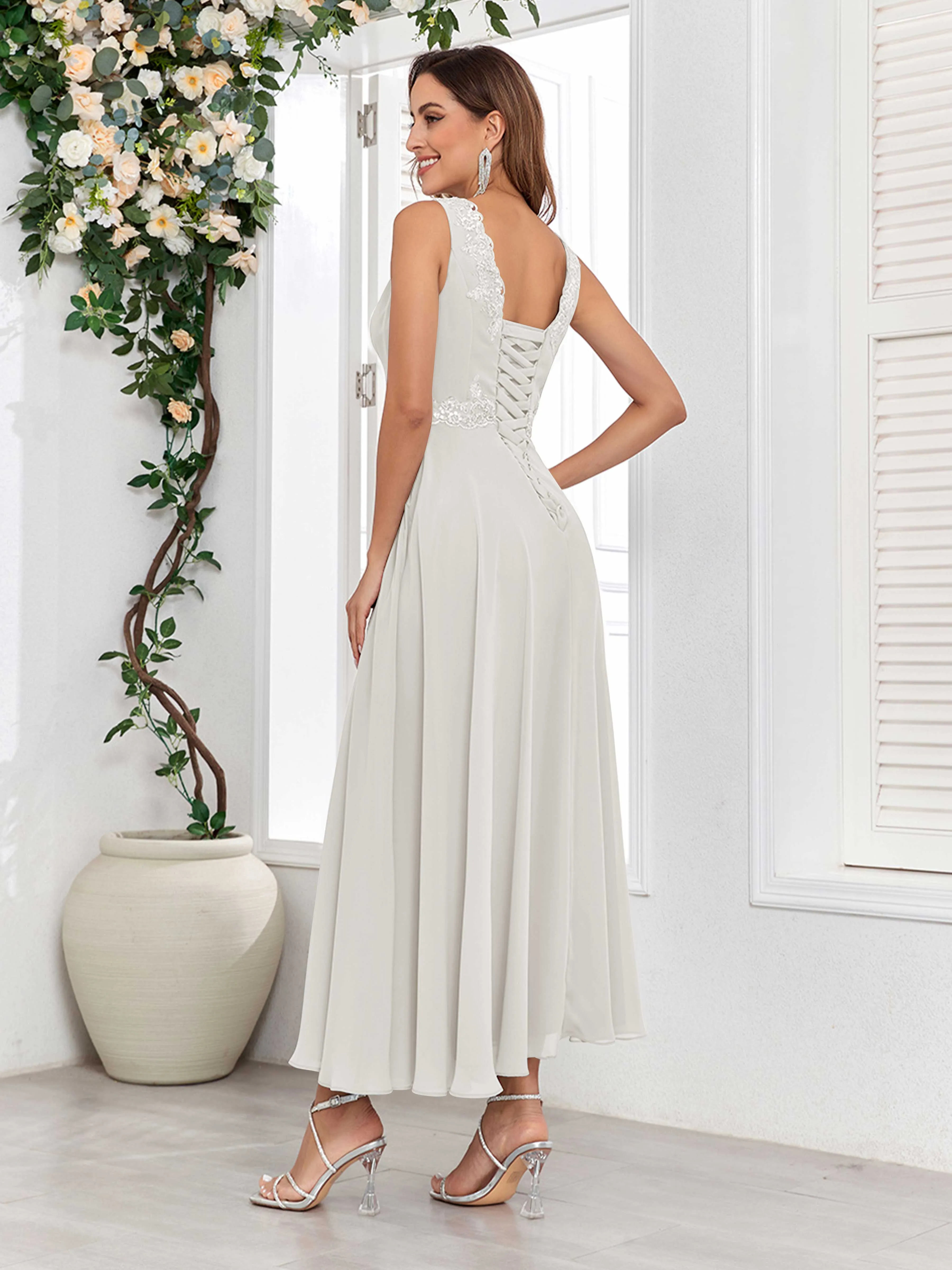 Aisha Enchanting V Neck Two Pieces Appliques Maxi Chiffon Mother Of The Bride Dresses
