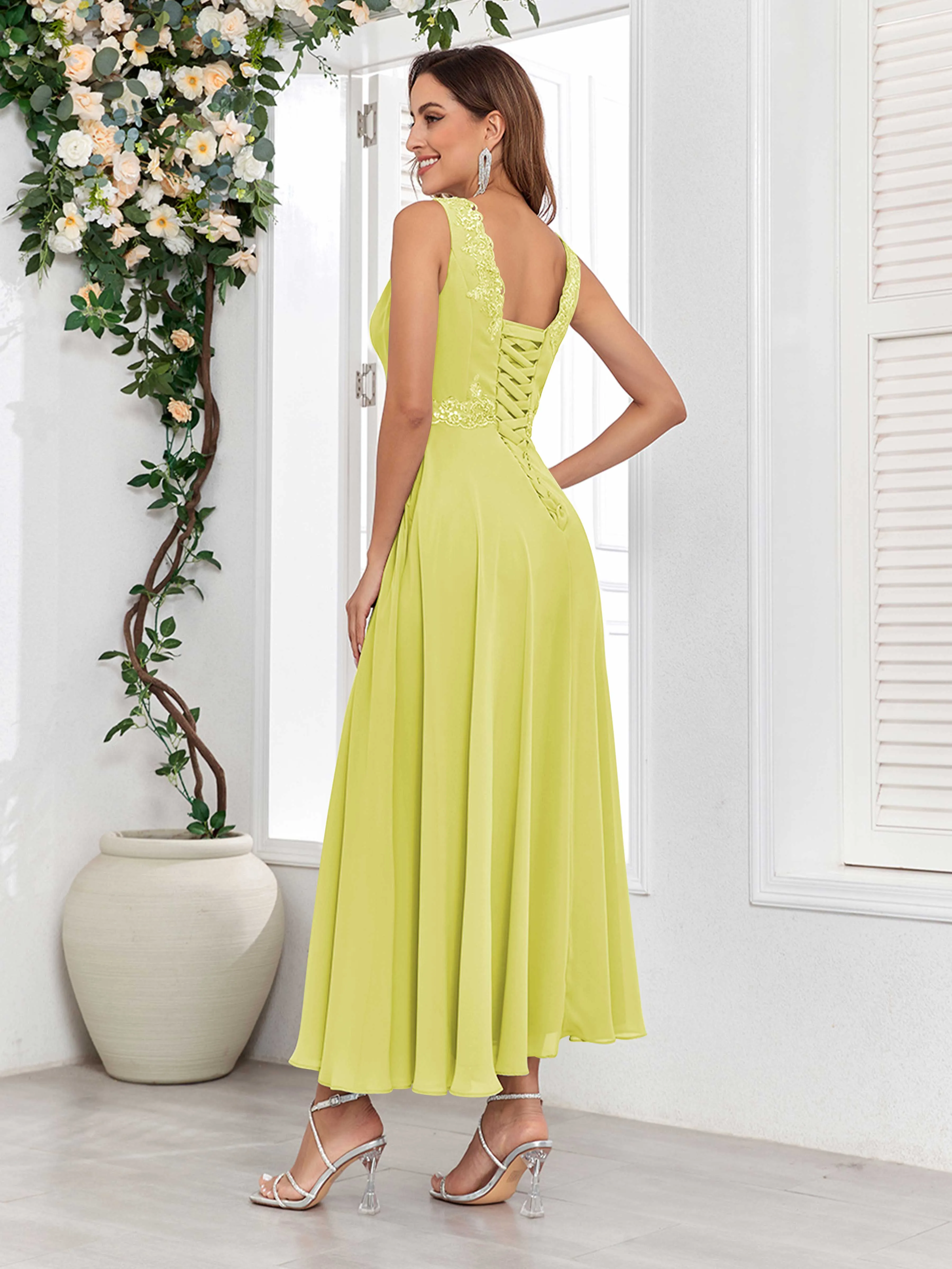 Aisha Enchanting V Neck Two Pieces Appliques Maxi Chiffon Mother Of The Bride Dresses