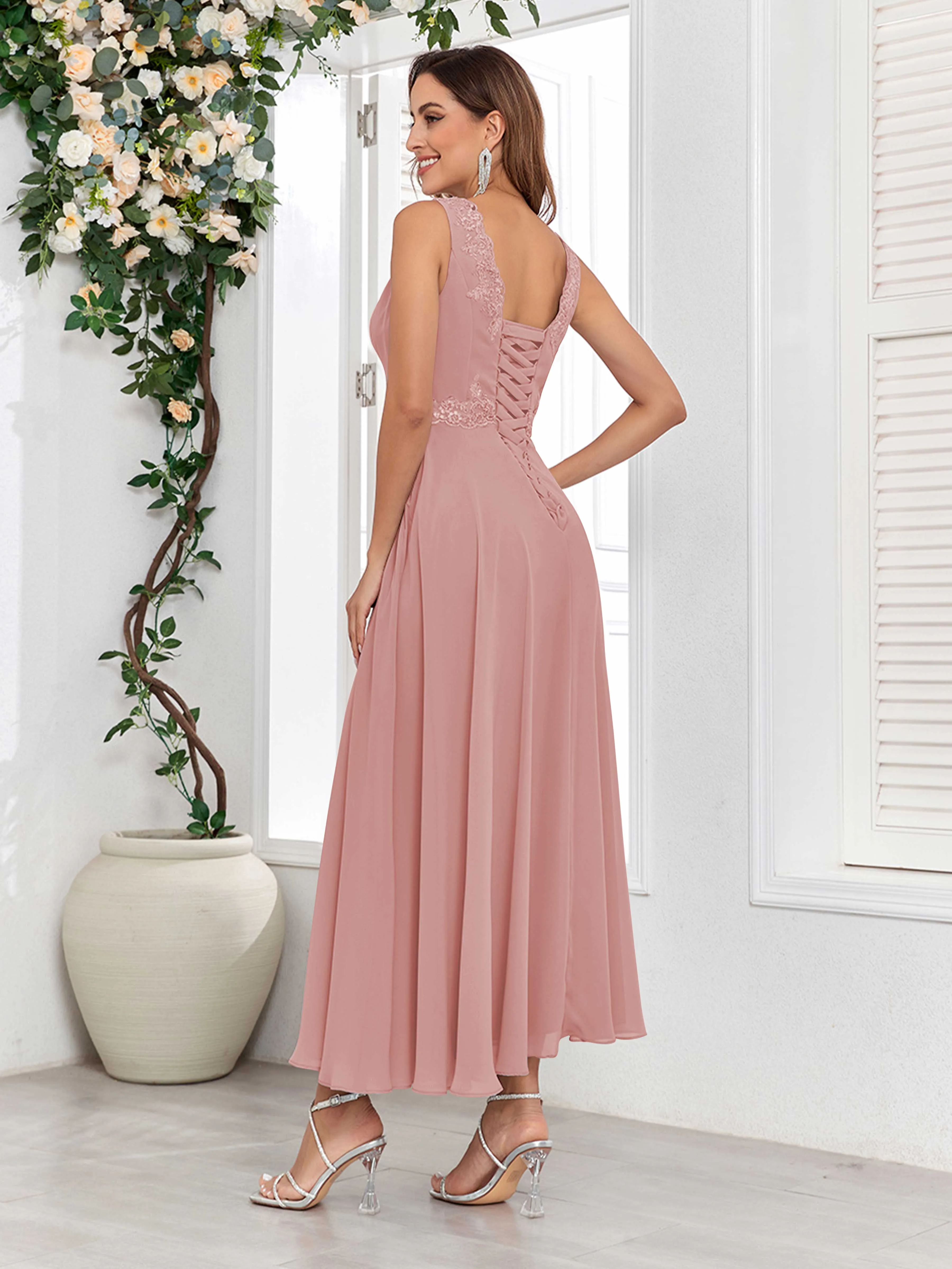 Aisha Enchanting V Neck Two Pieces Appliques Maxi Chiffon Mother Of The Bride Dresses