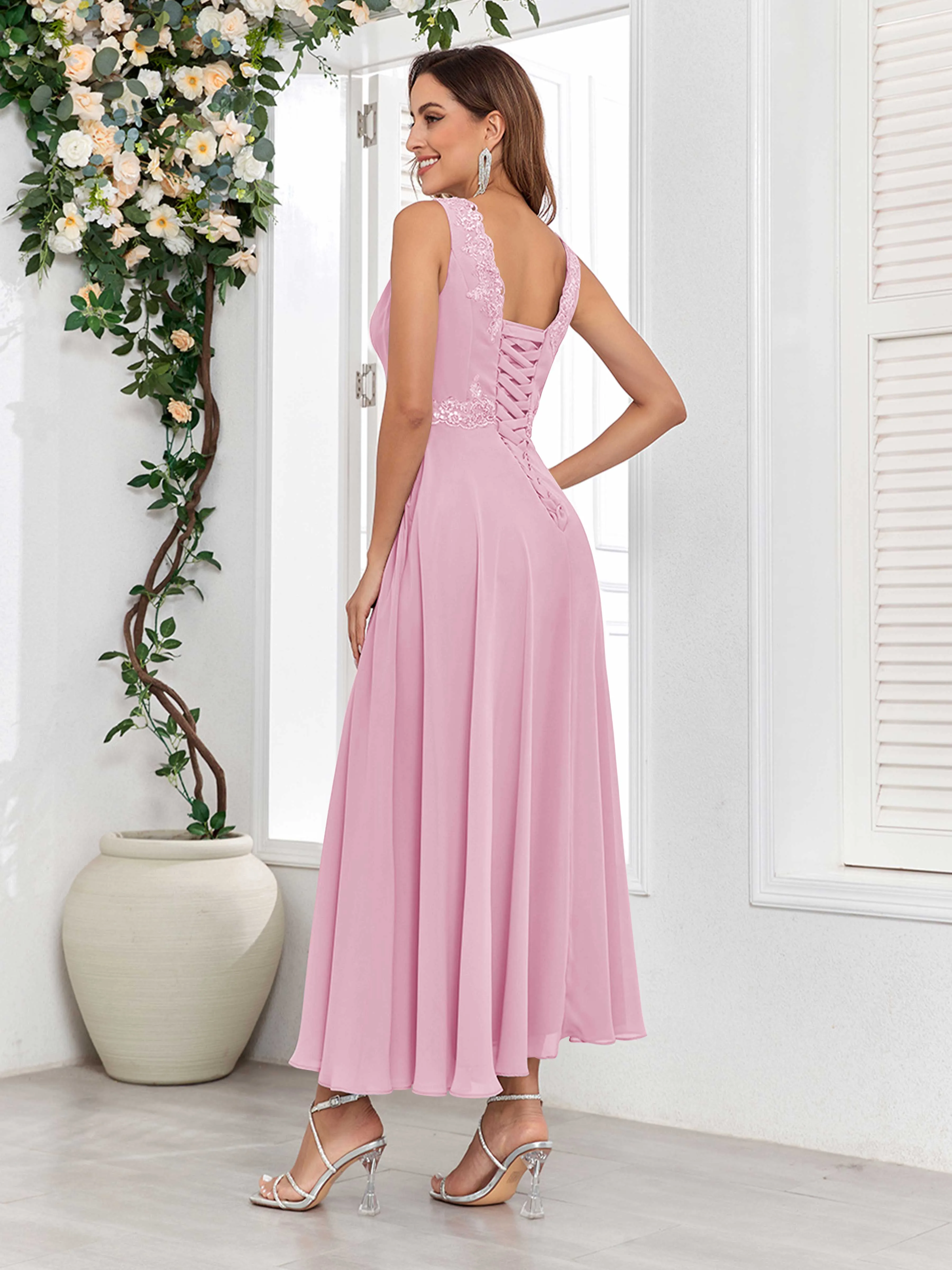 Aisha Enchanting V Neck Two Pieces Appliques Maxi Chiffon Mother Of The Bride Dresses