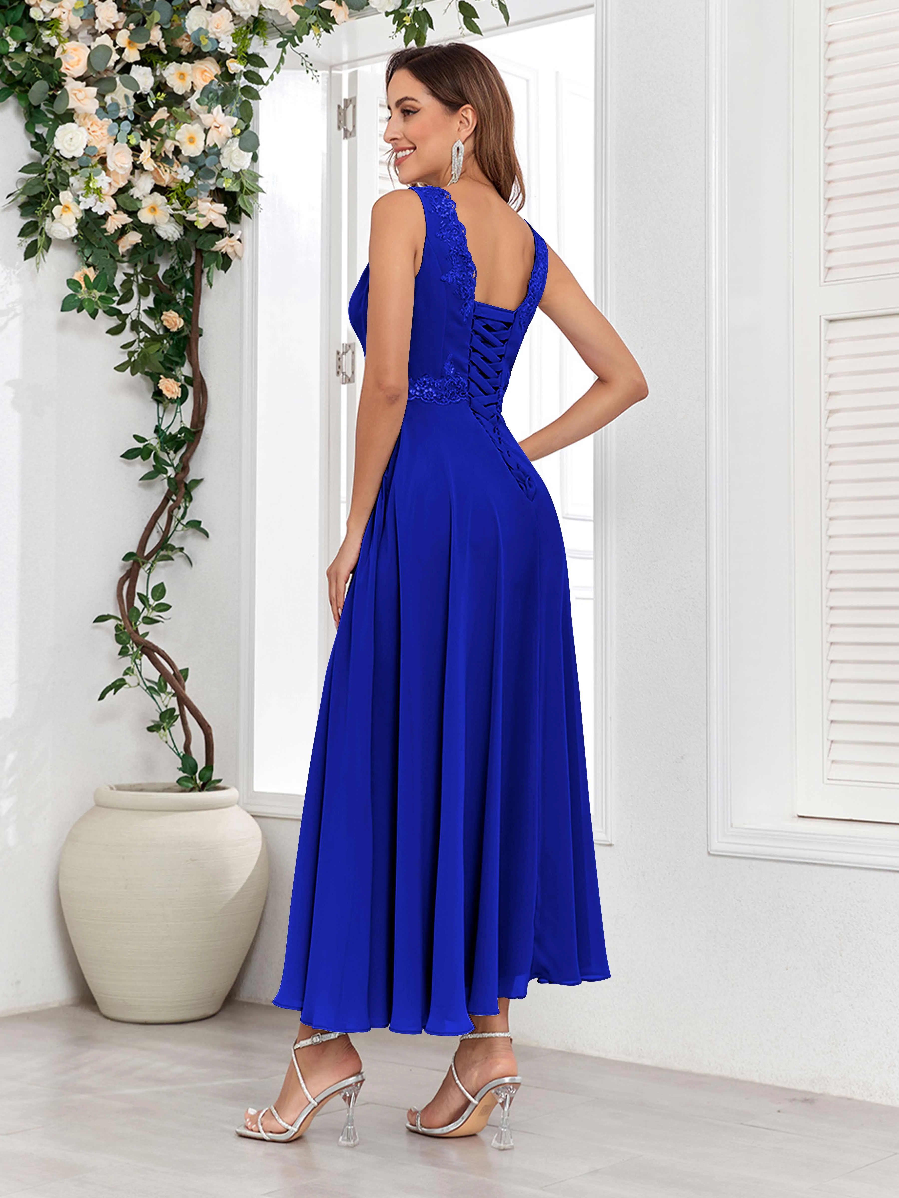 Aisha Enchanting V Neck Two Pieces Appliques Maxi Chiffon Mother Of The Bride Dresses