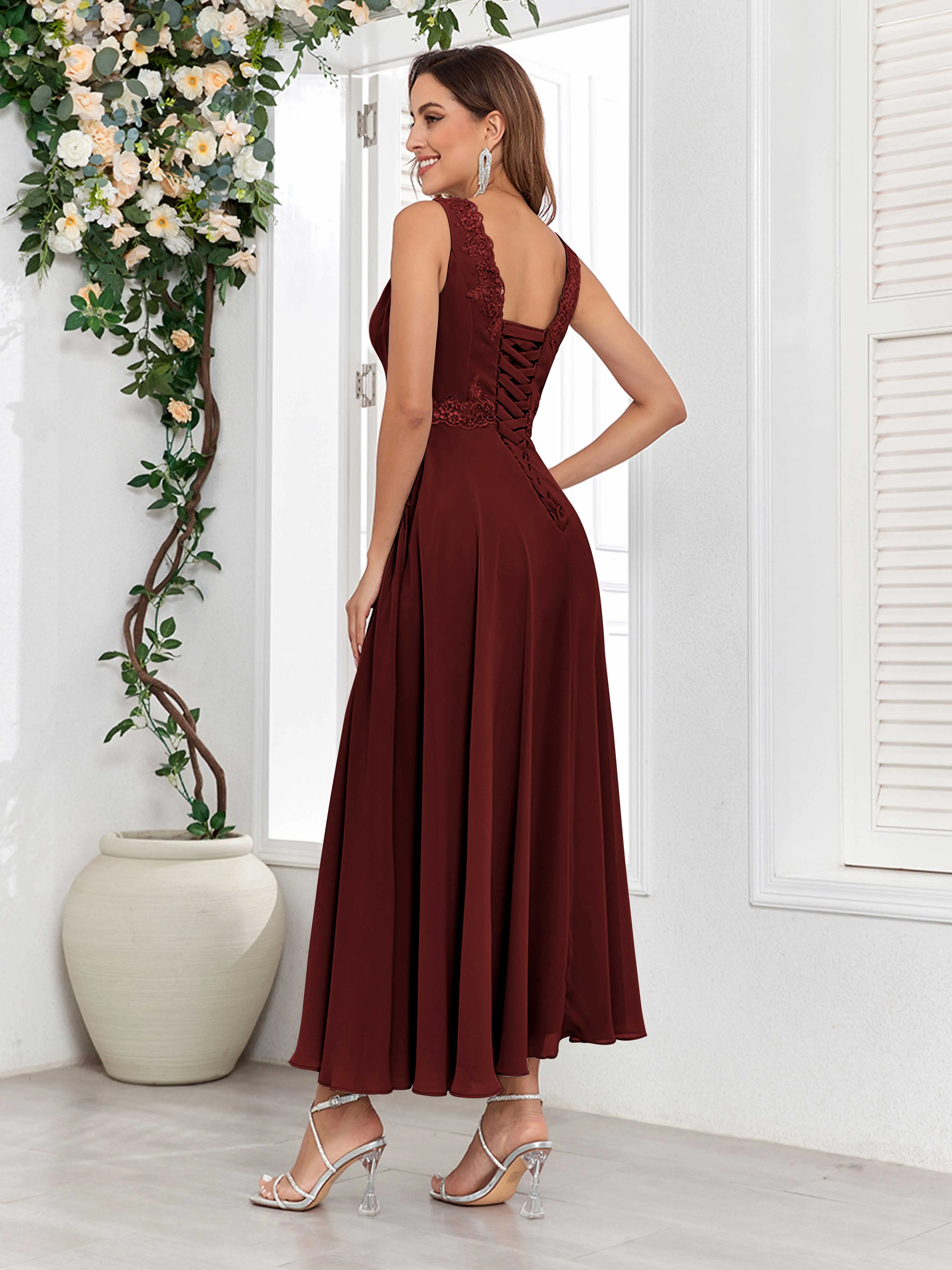 Aisha Enchanting V Neck Two Pieces Appliques Maxi Chiffon Mother Of The Bride Dresses
