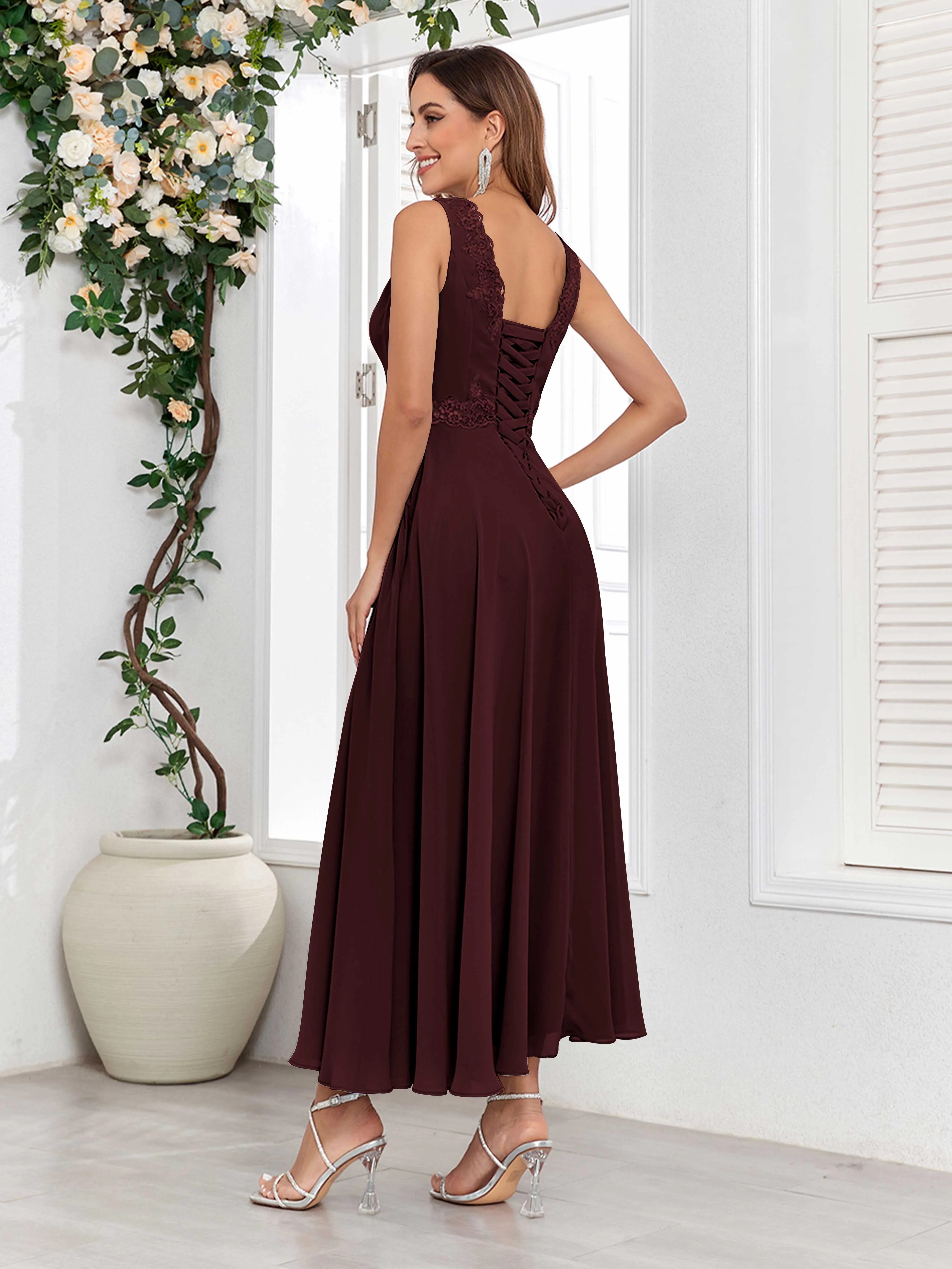 Aisha Enchanting V Neck Two Pieces Appliques Maxi Chiffon Mother Of The Bride Dresses