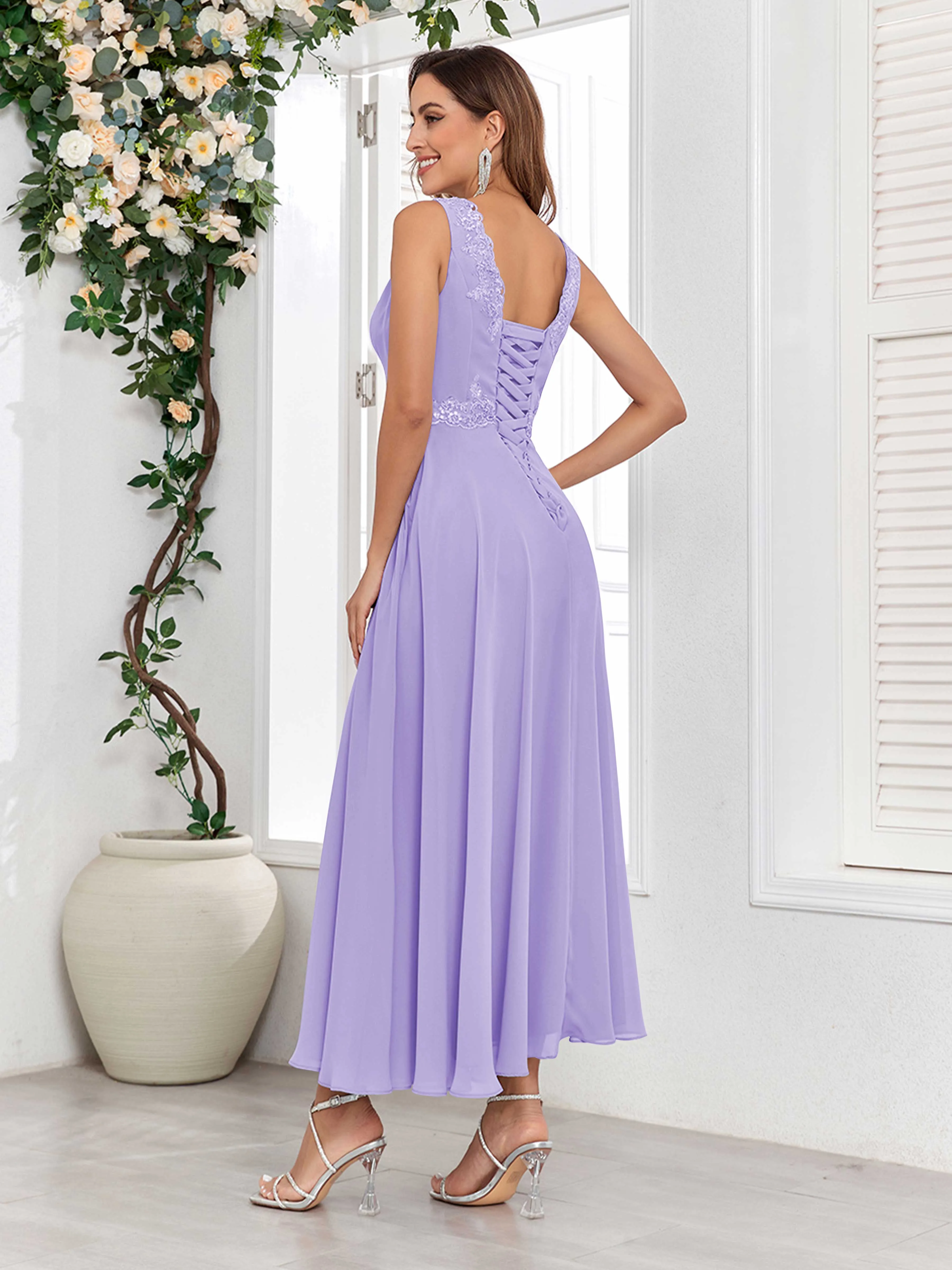 Aisha Enchanting V Neck Two Pieces Appliques Maxi Chiffon Mother Of The Bride Dresses