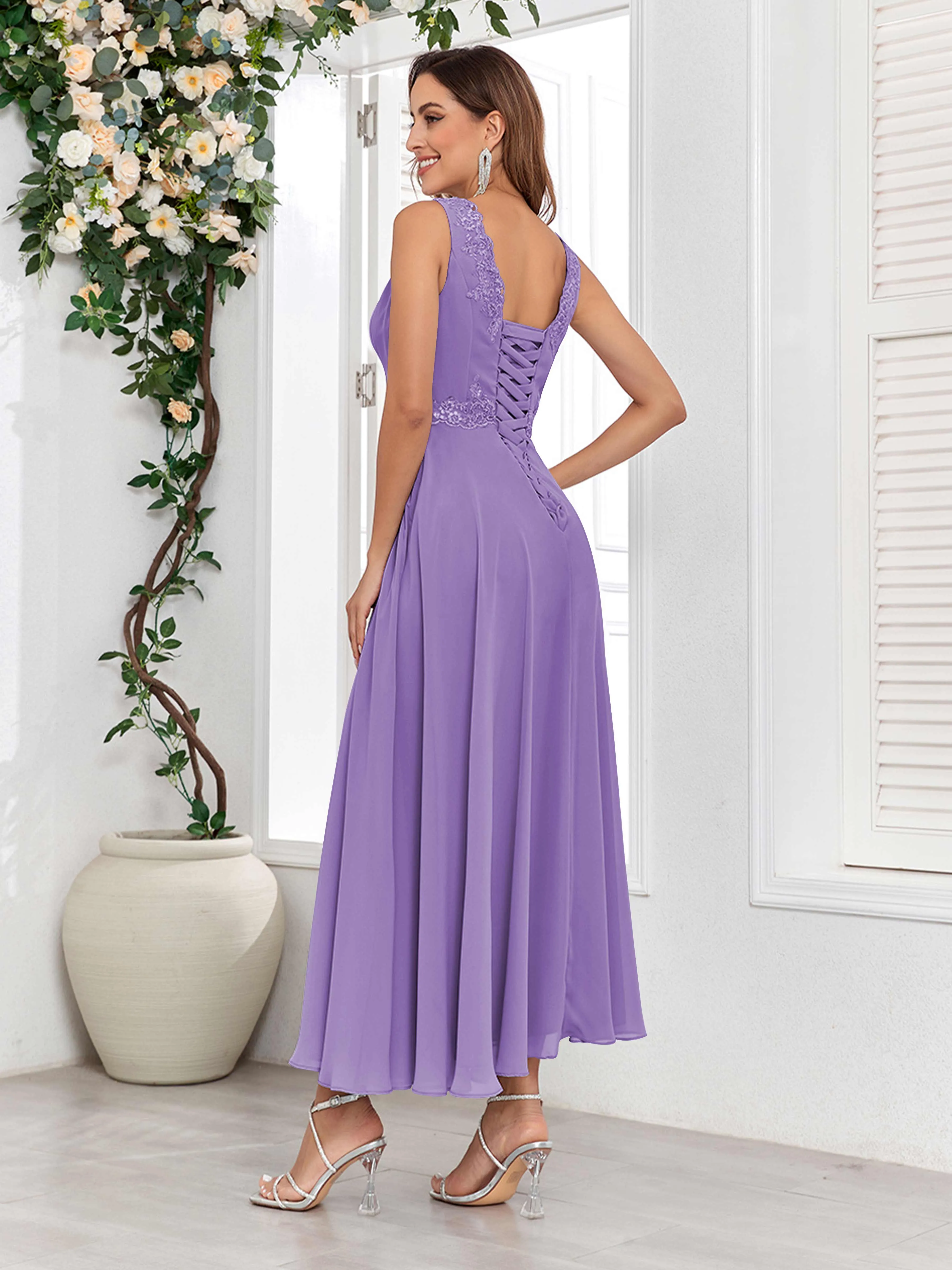 Aisha Enchanting V Neck Two Pieces Appliques Maxi Chiffon Mother Of The Bride Dresses