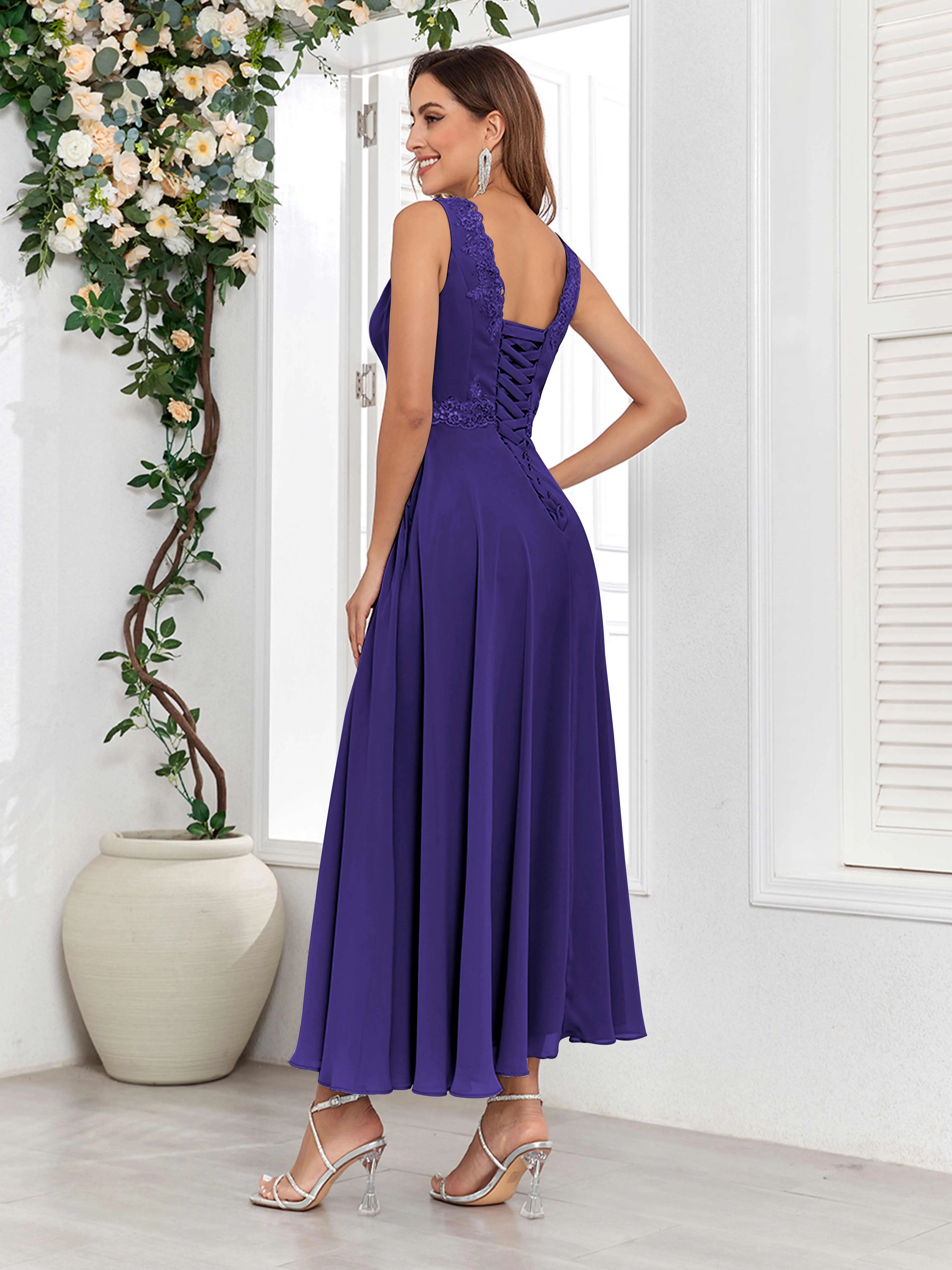 Aisha Enchanting V Neck Two Pieces Appliques Maxi Chiffon Mother Of The Bride Dresses