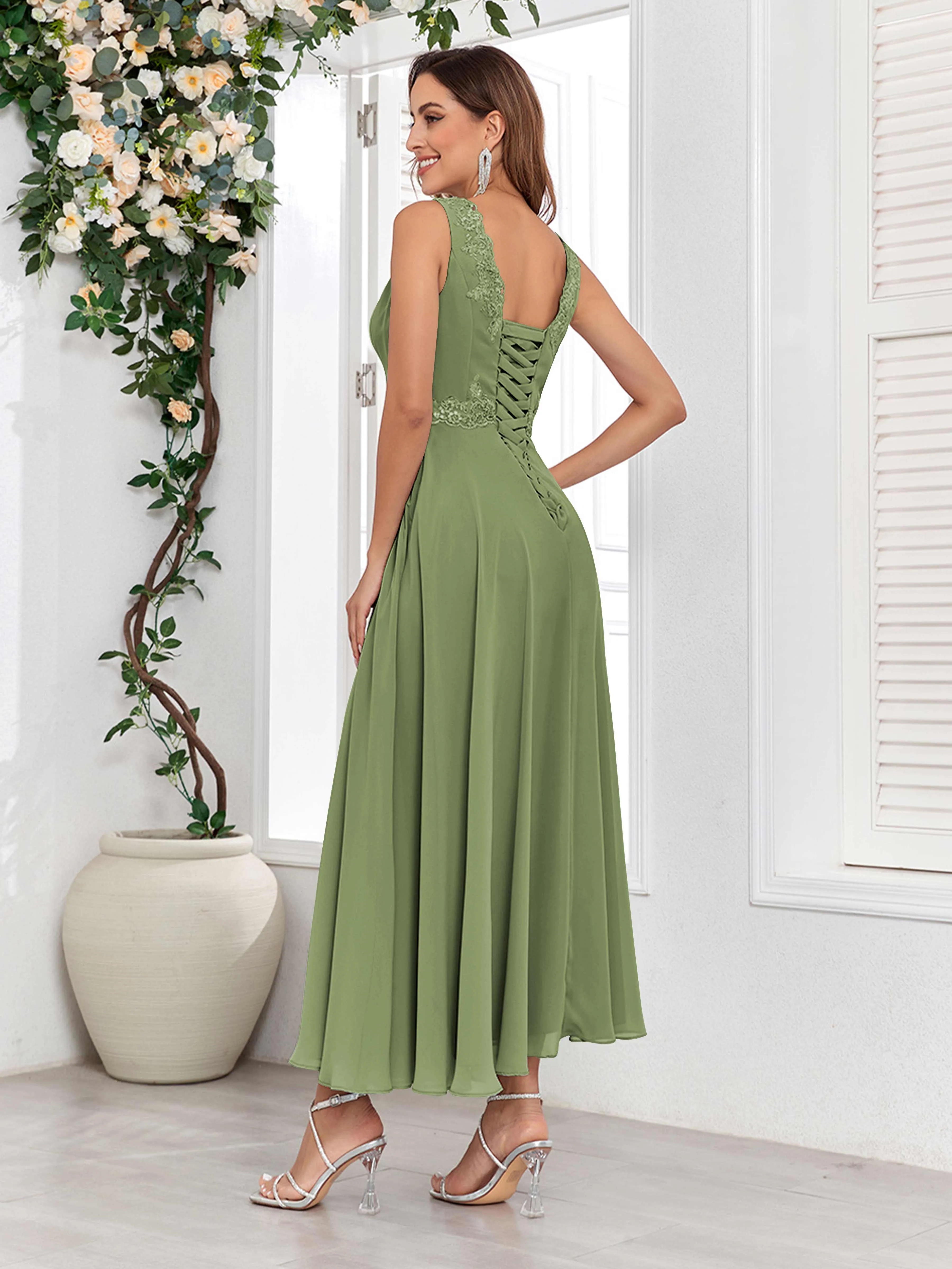 Aisha Enchanting V Neck Two Pieces Appliques Maxi Chiffon Mother Of The Bride Dresses