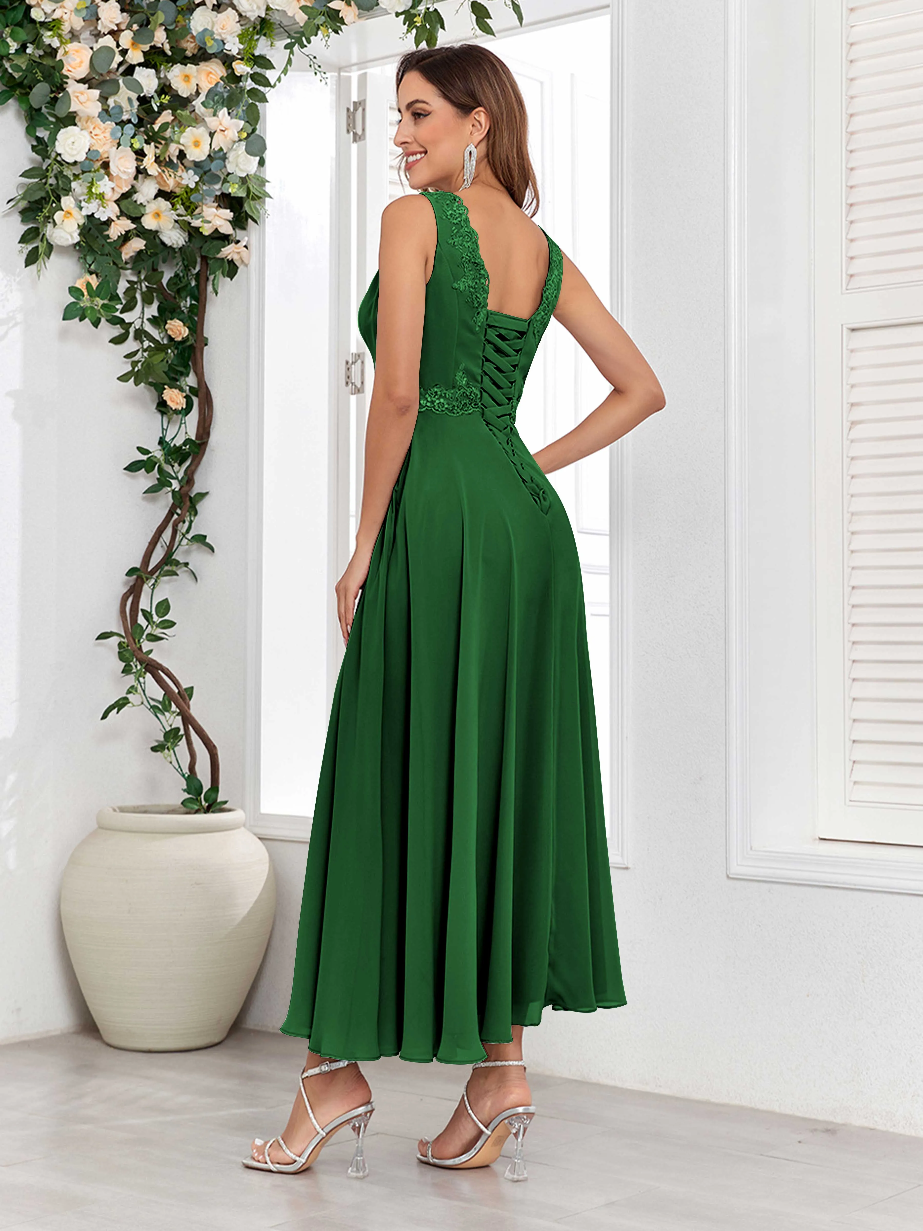 Aisha Enchanting V Neck Two Pieces Appliques Maxi Chiffon Mother Of The Bride Dresses