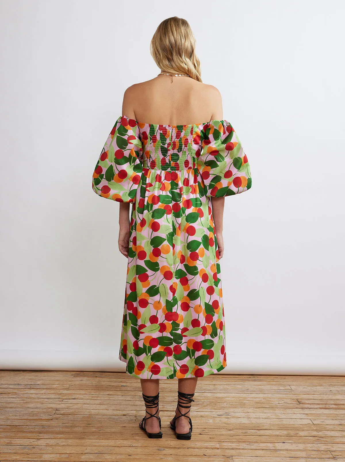 Alexis Multi Cherry Bardot Midi Dress