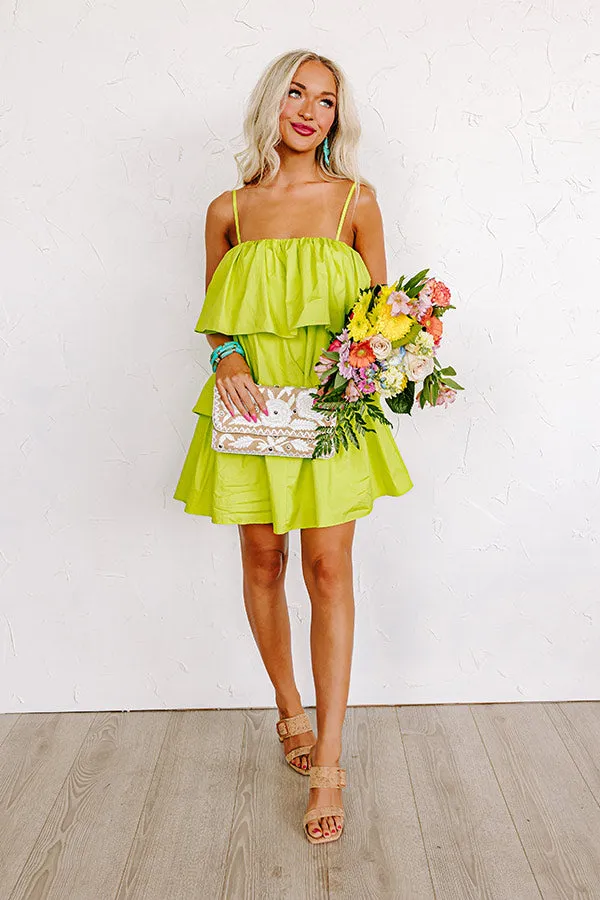 All The Attention Tiered Mini Dress In Lime Punch