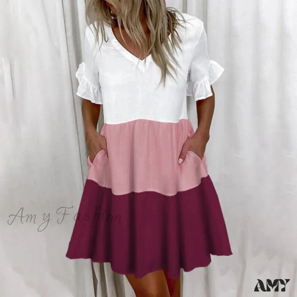 Amy Fashion - Short Sleeve Floral Print Plus Size White Dresses