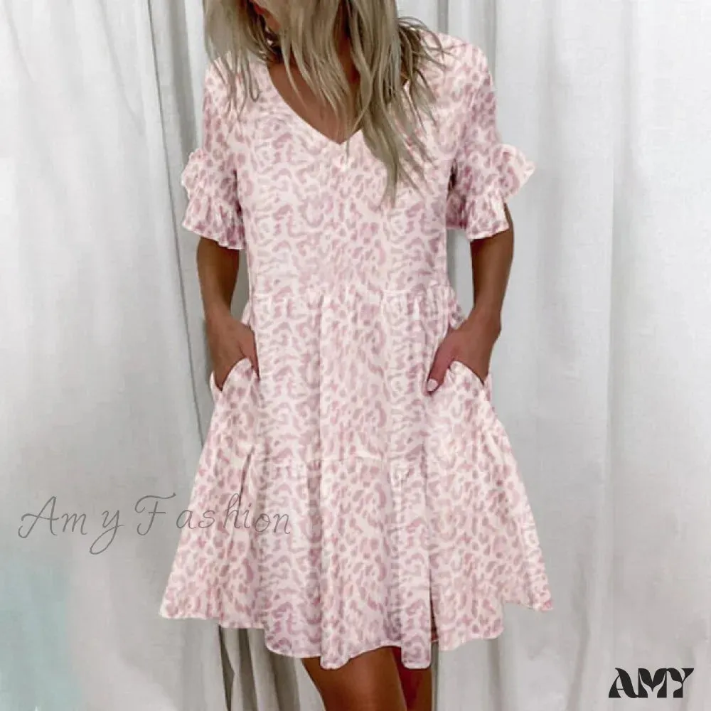 Amy Fashion - Short Sleeve Floral Print Plus Size White Dresses