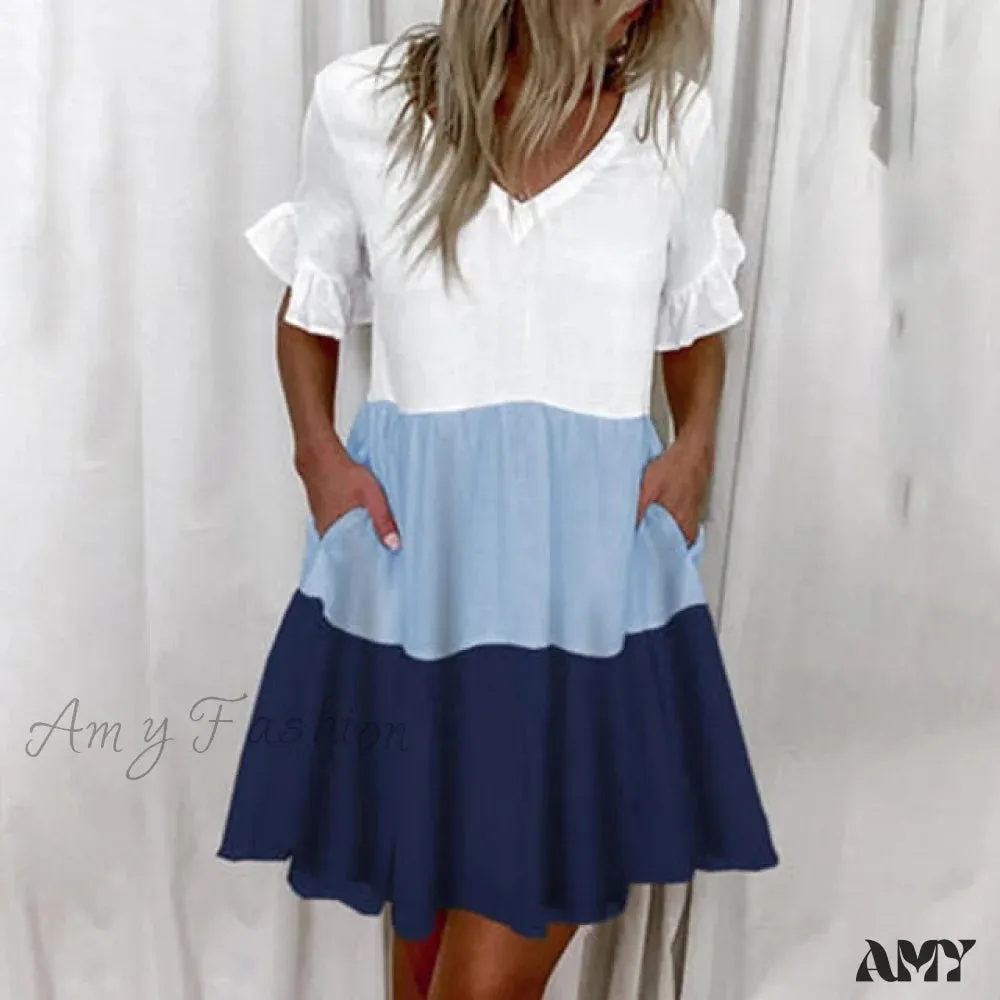 Amy Fashion - Short Sleeve Floral Print Plus Size White Dresses