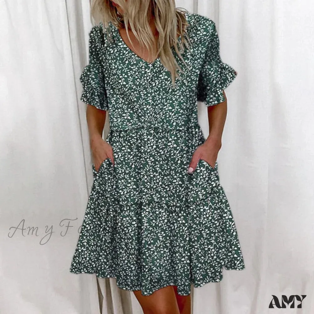 Amy Fashion - Short Sleeve Floral Print Plus Size White Dresses