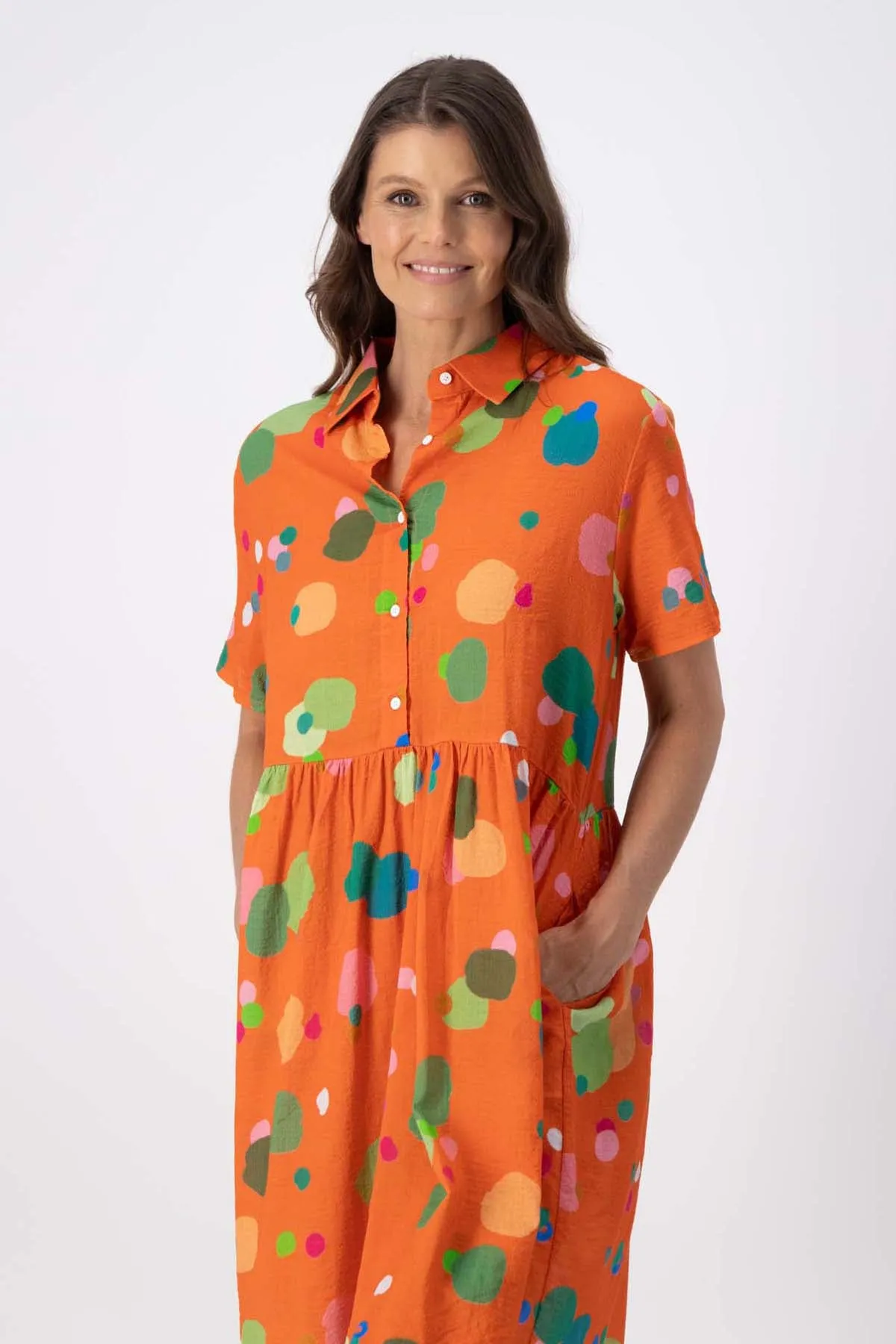 Astra Villa Dress Orange in Seersucker