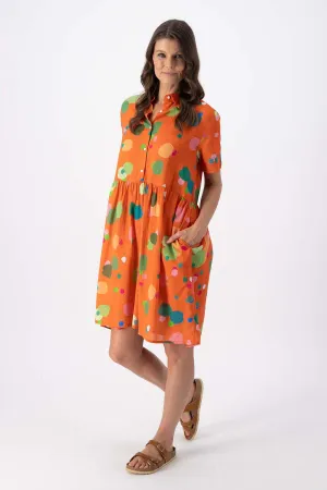 Astra Villa Dress Orange in Seersucker