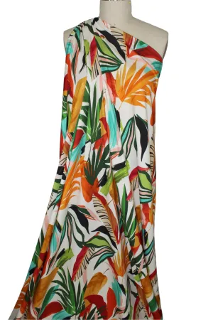 Autumn Jungle French Rayon Jersey - Multi on Off-White