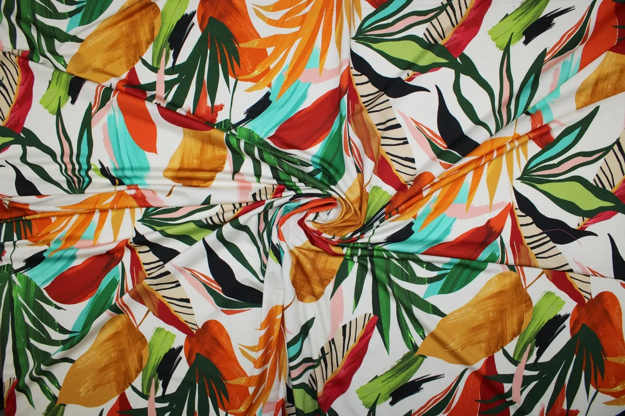 Autumn Jungle French Rayon Jersey - Multi on Off-White