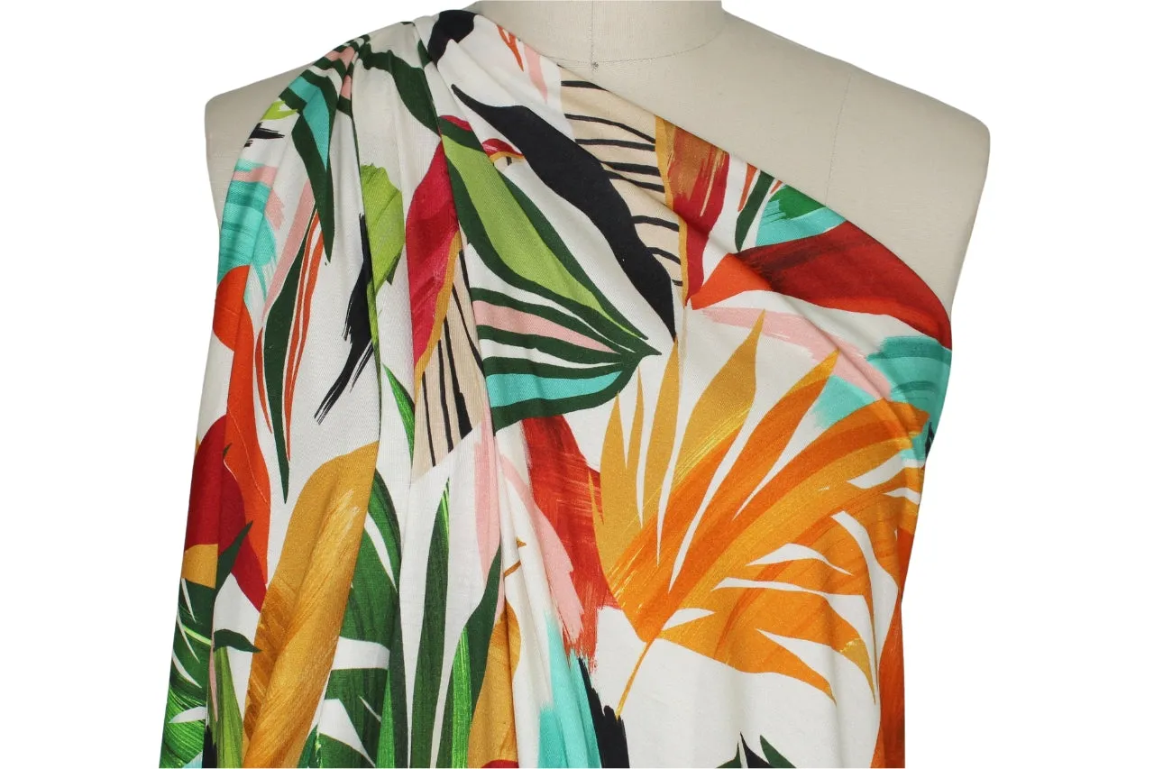 Autumn Jungle French Rayon Jersey - Multi on Off-White
