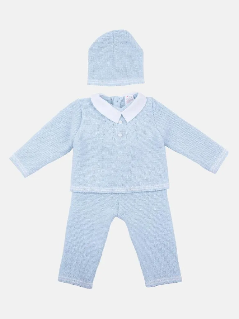 Baby Boy Jose Collection Knitted 3 piece set - Baby Blue
