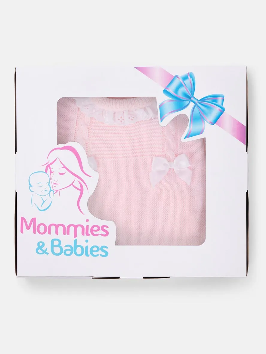 Baby Girl 3-piece Cable Knit Gift Box Set with Bonnet-Baby Pink