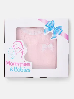 Baby Girl 3-piece Cable Knit Gift Box Set with Bonnet-Baby Pink