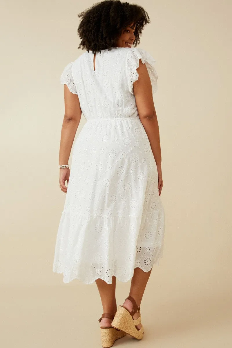 Bailey Floral Eyelet Midi Dress, Off White | Plus Size