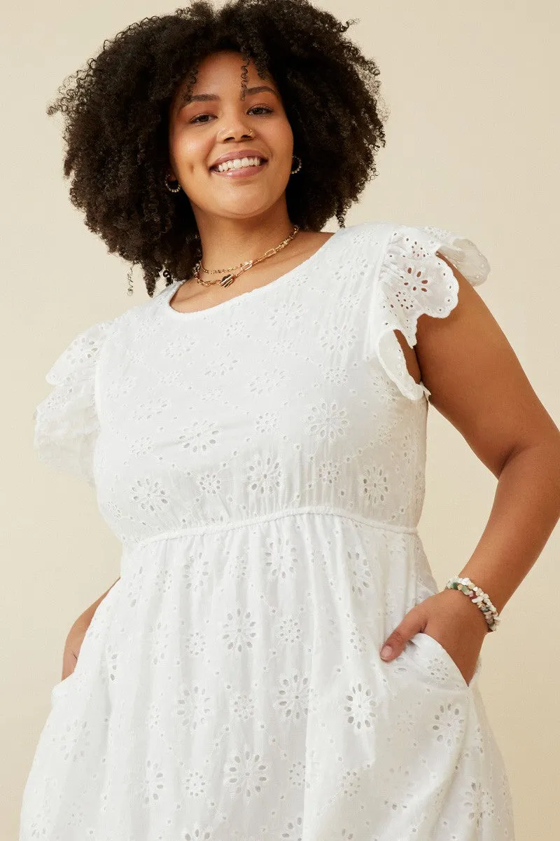 Bailey Floral Eyelet Midi Dress, Off White | Plus Size
