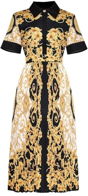 Baroque Printed Short-Sleeve Midi Dress