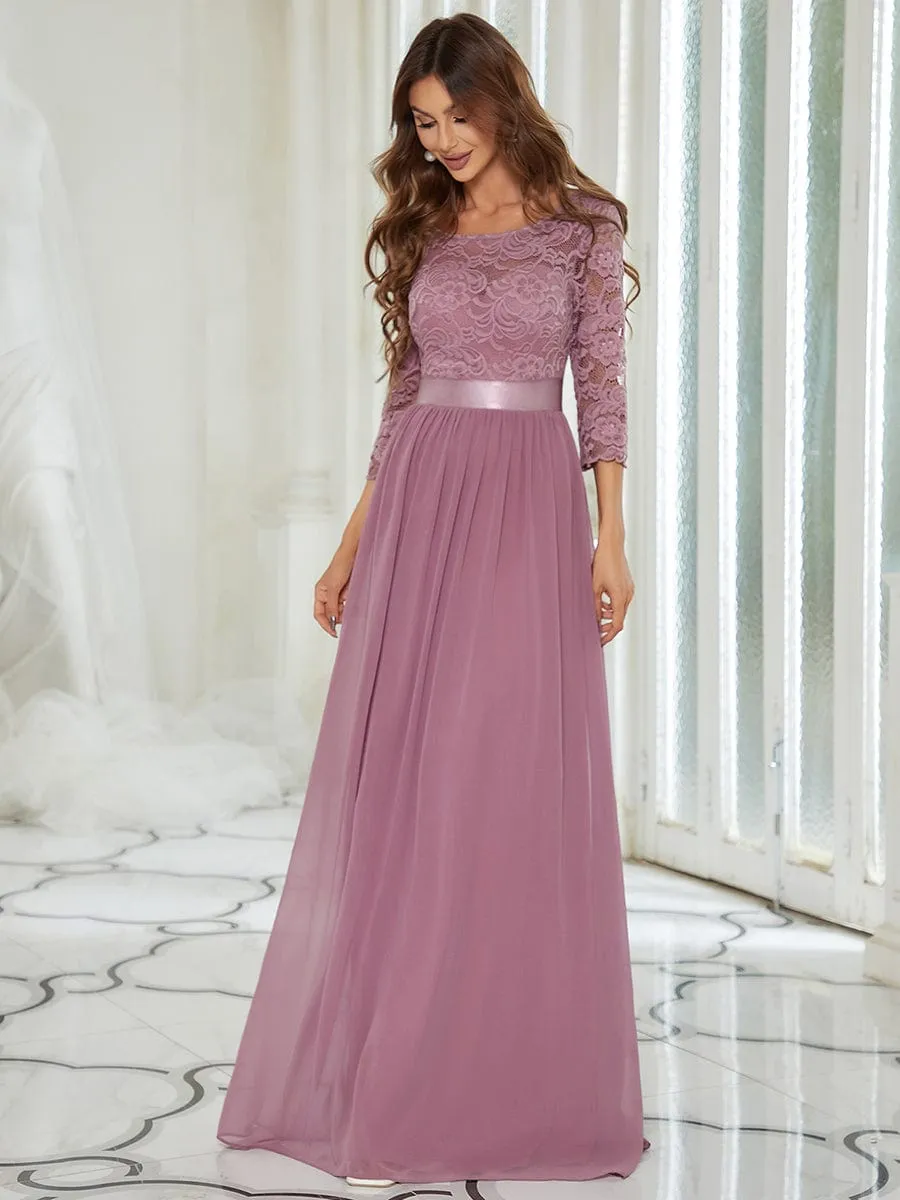 Belted Lace Maxi Dress