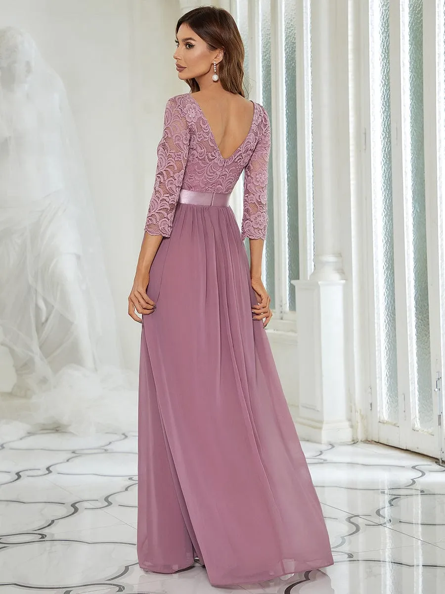 Belted Lace Maxi Dress