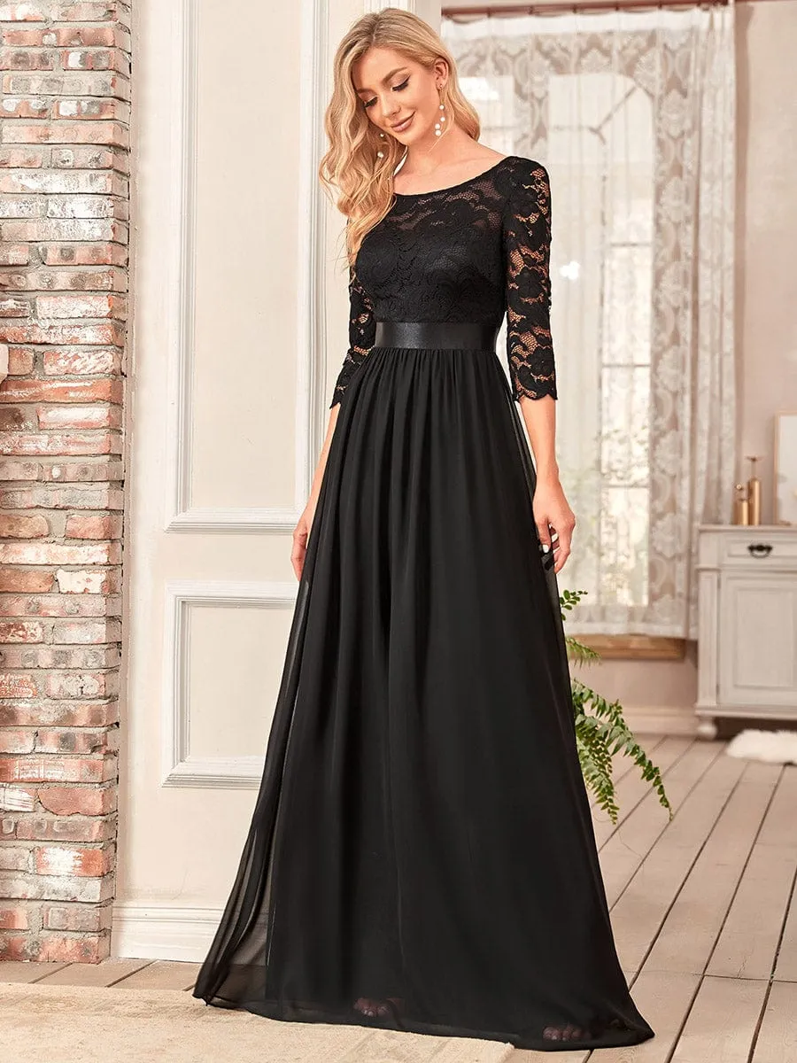Belted Lace Maxi Dress