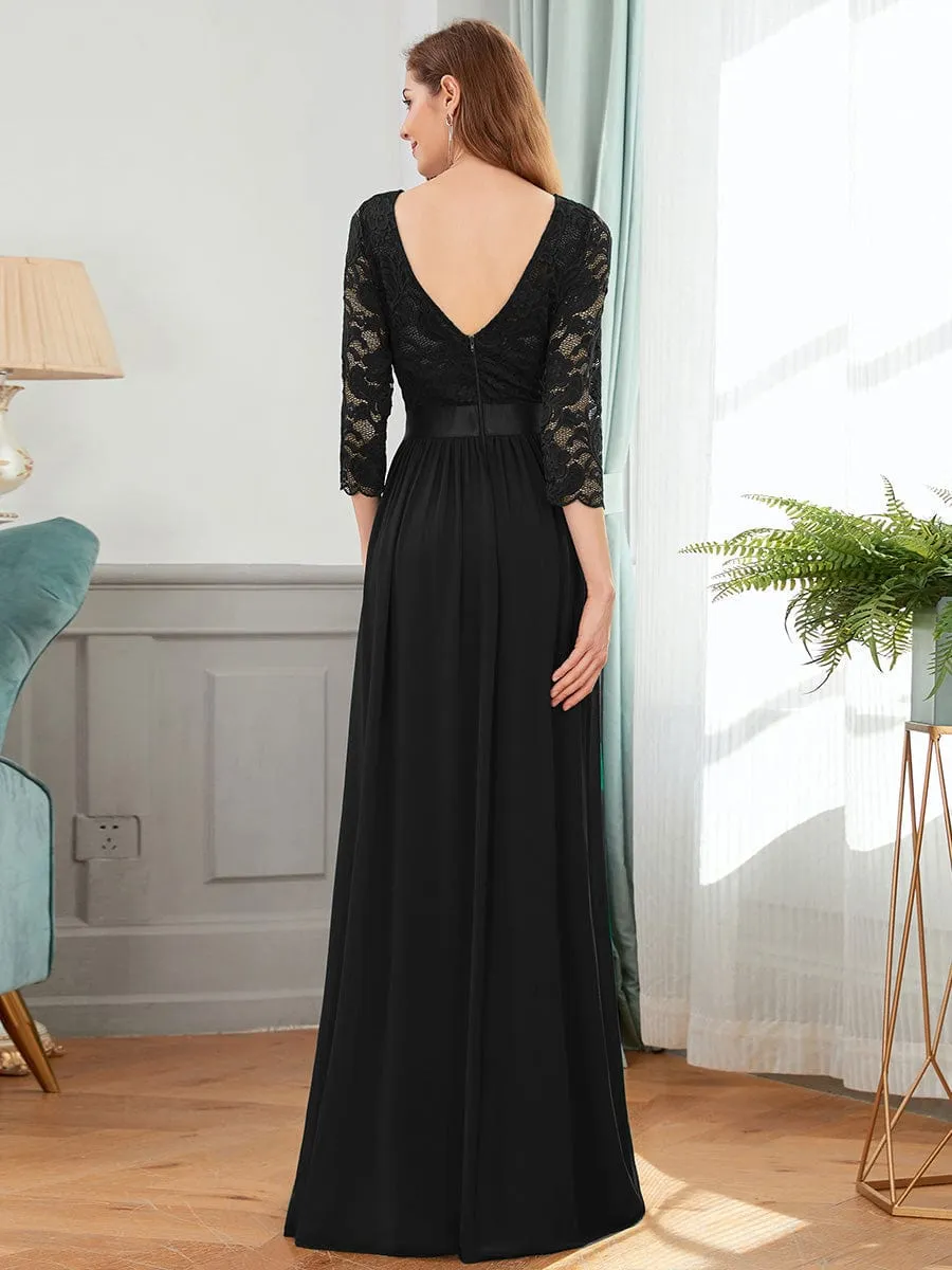 Belted Lace Maxi Dress