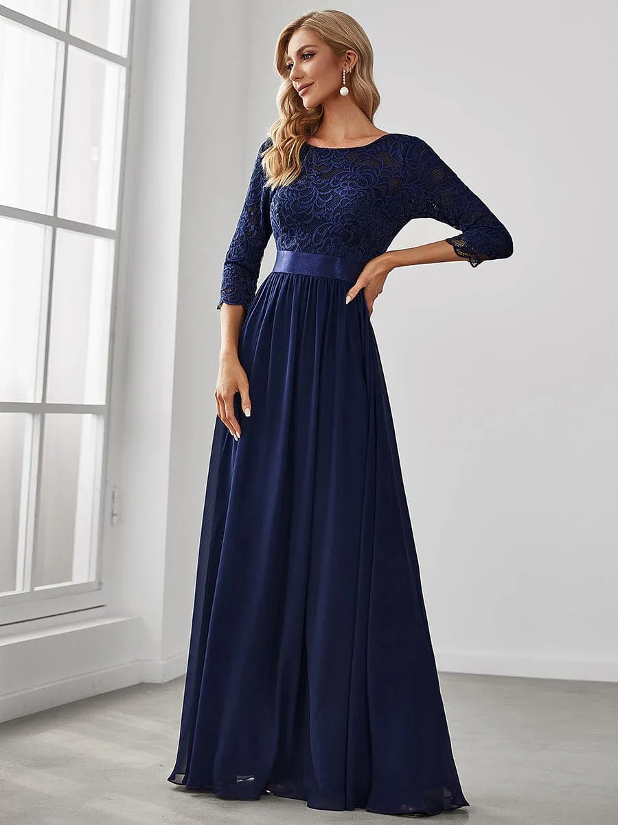 Belted Lace Maxi Dress