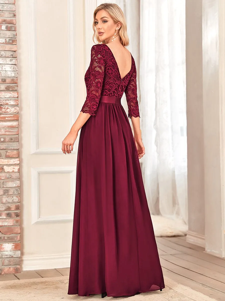 Belted Lace Maxi Dress
