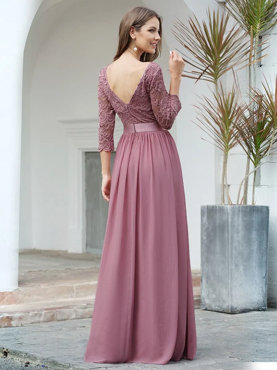 Belted Lace Maxi Dress