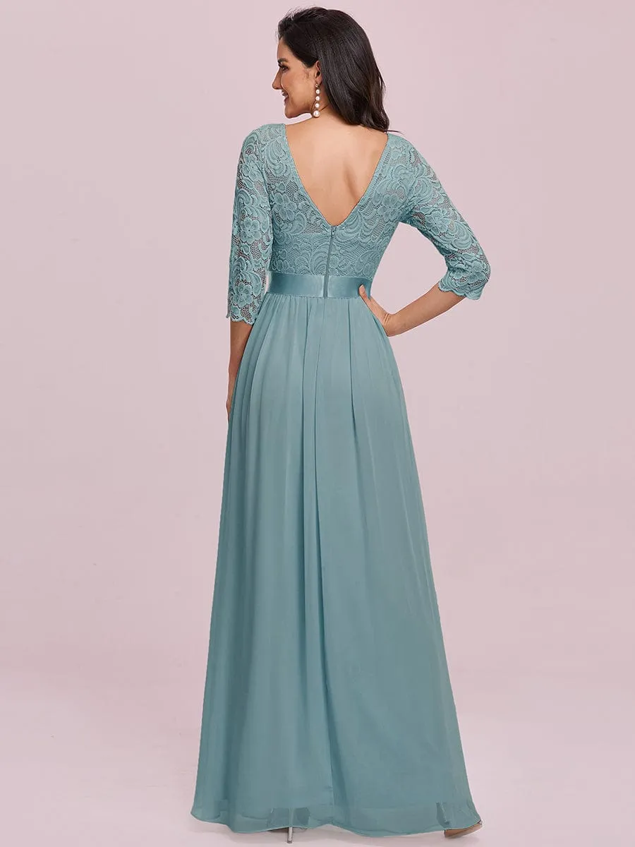 Belted Lace Maxi Dress