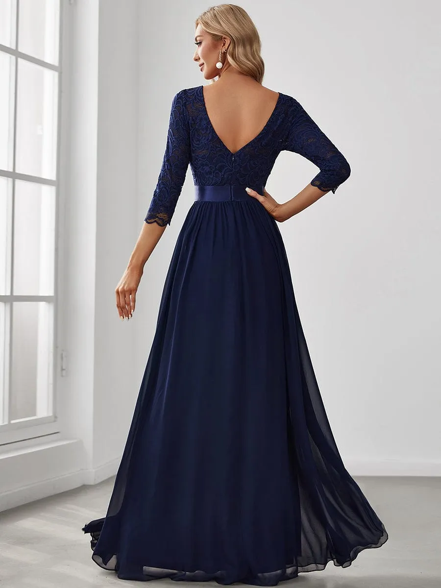 Belted Lace Maxi Dress