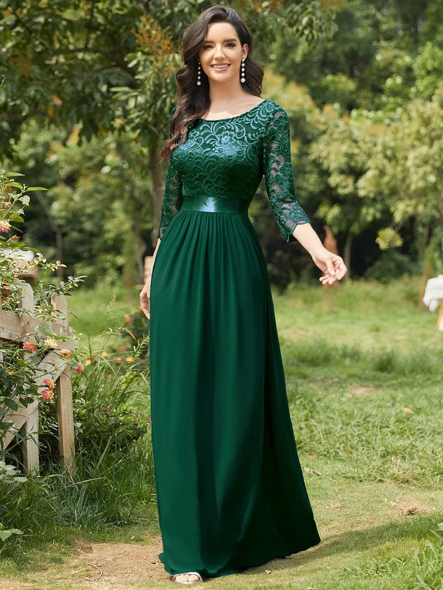 Belted Lace Maxi Dress