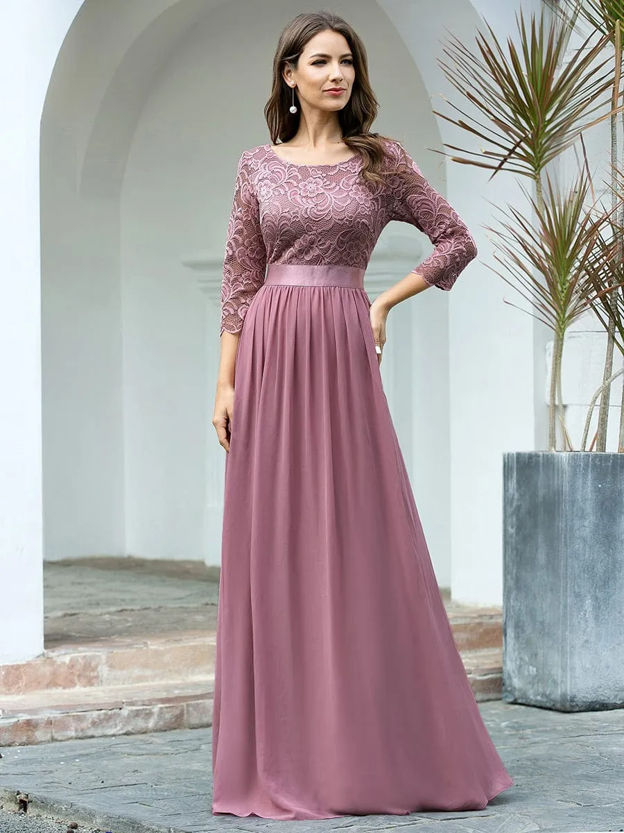 Belted Lace Maxi Dress